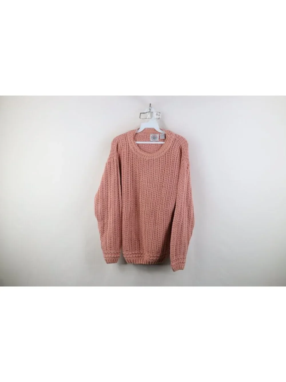 Vintage 90s Streetwear Women XS Blank Chunky Ribbed Knit Crewneck Sweater Pink
